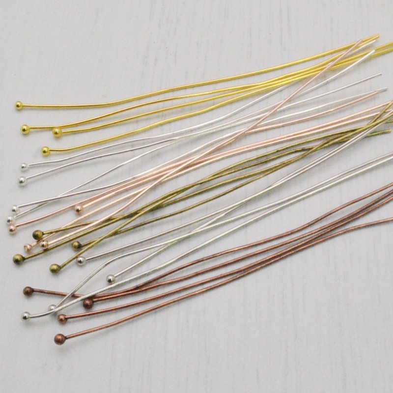 20 pz  Chiodini Spilli testa Pallina in ottone filo 0.5 mm 70 mm  per gioielli