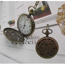 Collana con orologio da tasca vintage farfalla in metallo bronzo 50x70 mm 90 cm 1pz Gioie d'Oriente