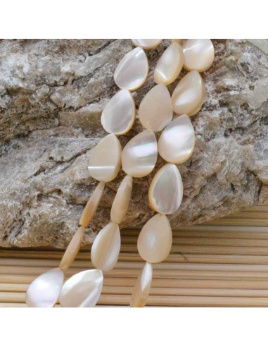 1 filo madreperla A NATURALE gocce piatta 10 x 14 mm 29 pz 40 cm beige per i tuoi  gioielli