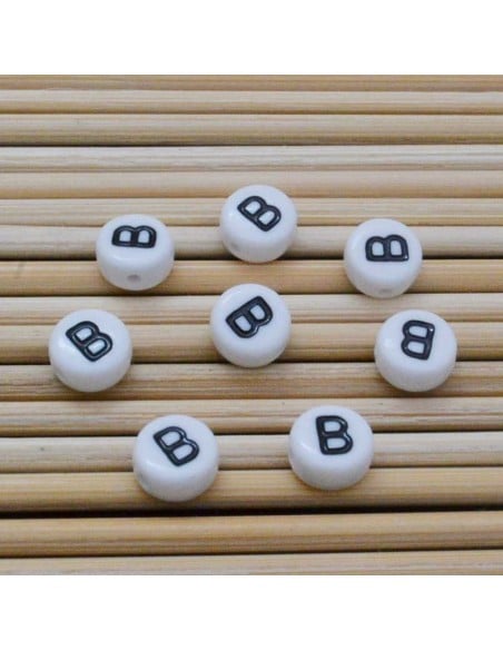 Perline lettera B scritta nera plastica bianca 7mm 12pz Bigiotteria GDO | Gioie d'Oriente