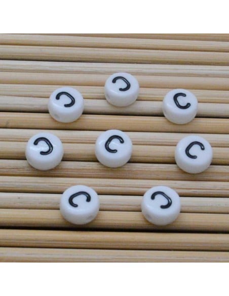 Perline lettera C scritta nera plastica bianca 7mm 12pz Bigiotteria GDO | Gioie d'Oriente