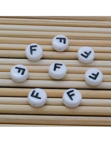 Perline lettera F scritta nera plastica bianca 7mm 12pz Bigiotteria GDO | Gioie d'Oriente