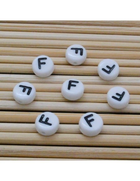 Perline lettera F scritta nera plastica bianca 7mm 12pz Bigiotteria GDO | Gioie d'Oriente