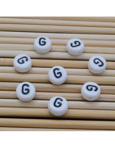 Perline lettera G scritta nera plastica bianca 7mm 12pz Bigiotteria GDO | Gioie d'Oriente