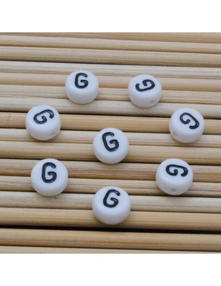 Perline lettera G scritta nera plastica bianca 7mm 12pz Bigiotteria GDO | Gioie d'Oriente