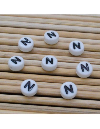 Perline lettera N scritta nera plastica bianca 7mm 12pz Bigiotteria GDO | Gioie d'Oriente