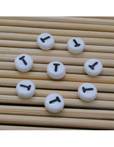 Perline lettera T scritta nera plastica bianca 7mm 12pz Bigiotteria GDO | Gioie d'Oriente