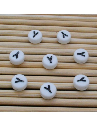 Perline lettera Y scritta nera plastica bianca 7mm 12pz Bigiotteria GDO | Gioie d'Oriente