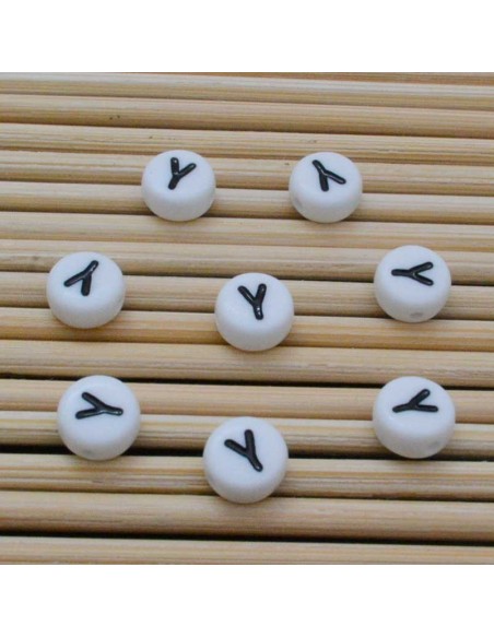 Perline lettera Y scritta nera plastica bianca 7mm 12pz Bigiotteria GDO | Gioie d'Oriente
