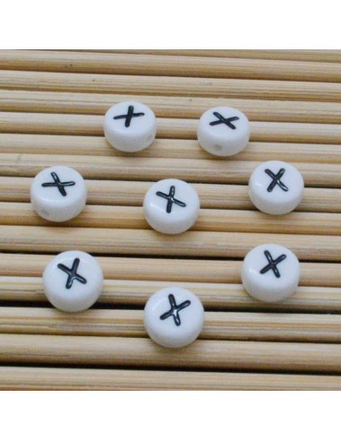 Perline lettera X scritta nera plastica bianca 7mm 12pz Bigiotteria GDO | Gioie d'Oriente