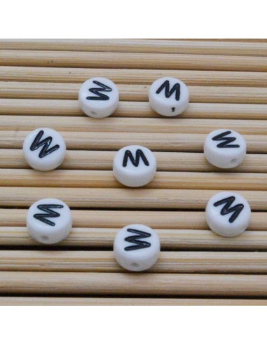 Perline lettera W scritta nera plastica bianca 7mm 12pz Bigiotteria GDO | Gioie d'Oriente