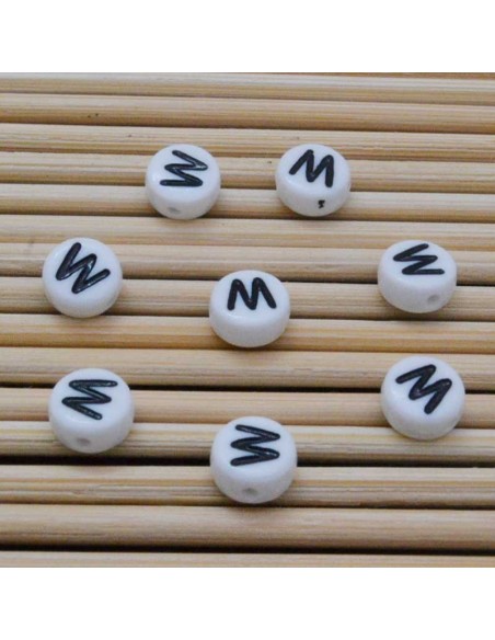 Perline lettera W scritta nera plastica bianca 7mm 12pz Bigiotteria GDO | Gioie d'Oriente
