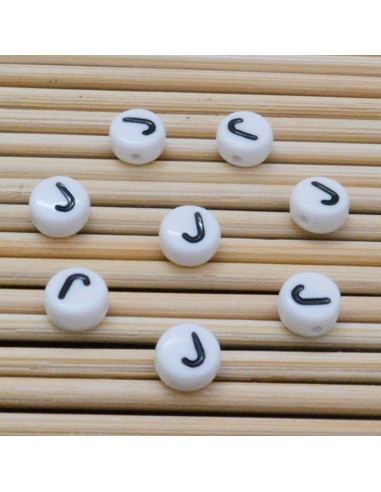 Perline lettera J scritta nera plastica bianca 7mm 12pz Bigiotteria GDO | Gioie d'Oriente