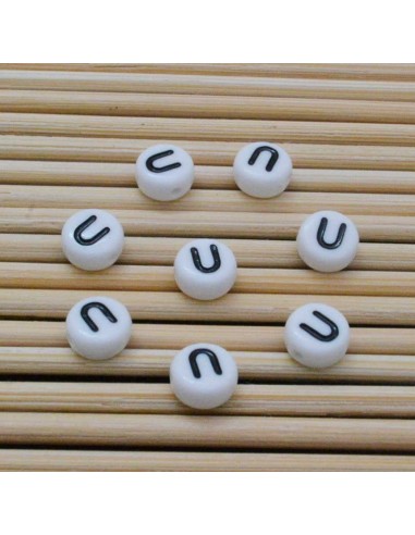 Perline lettera U scritta nera plastica bianca 7mm 12pz Bigiotteria GDO | Gioie d'Oriente