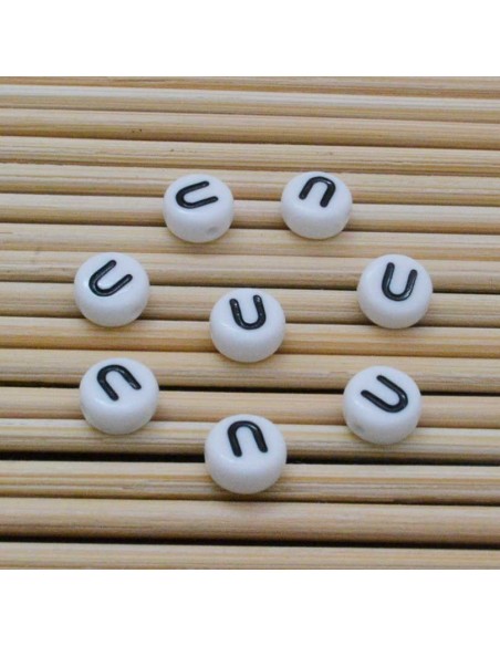 Perline lettera U scritta nera plastica bianca 7mm 12pz Bigiotteria GDO | Gioie d'Oriente