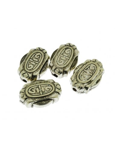 Inframezzi ovali decorati in resina argento 22 x 15 mm 4pz Gioie d'Oriente