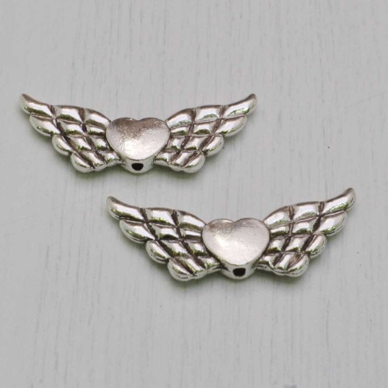 2 pz Distanziatori Ali CON CUORE argento 17 x 42 mm PER bigiotteria