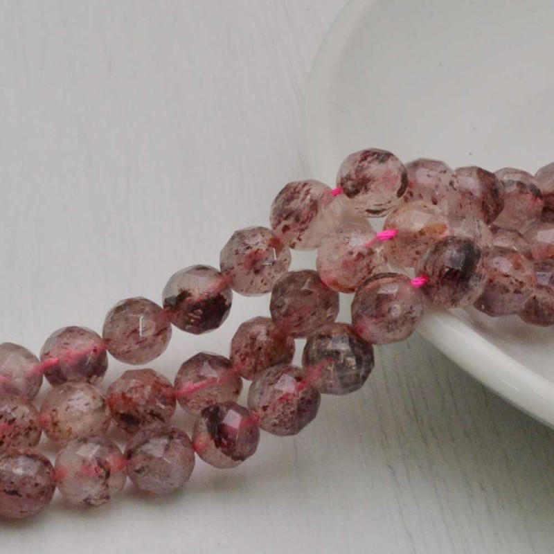 Filo pietra quarzo ematoide rosa e sfaccettata tondo 8 mm 50 pz PER TUOI GIOIELLI