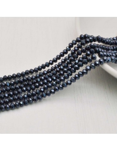 Filo di Mezzi Cristalli Jet Hematite Rondelle 3x4mm Sfaccettati Briolette 125-145pz GDO | Gioie d'Oriente