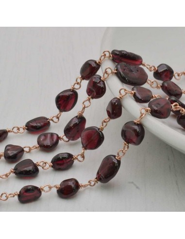Catena Rosario in Argento 925 filo color oro rosa con pietre Granato 5-7mm 10cm GDO | Gioie d'Oriente