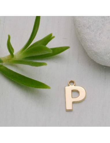 Ciondolo lettera P in Argento 925 placcato oro 9 mm 1pz Gioie d'Oriente
