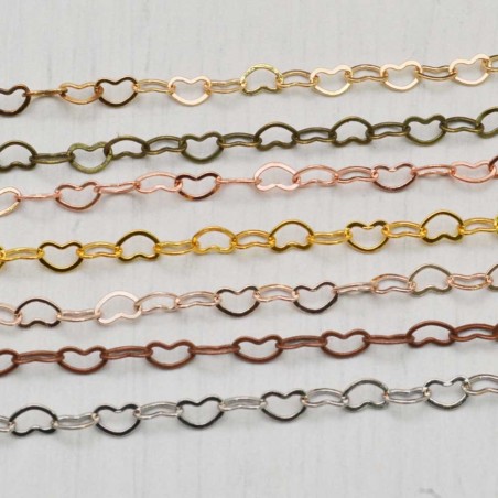 Catena maglia cuore in ottone anelli piatti saldati 3 x 4.2 mm 1 mt Gioie d'Oriente