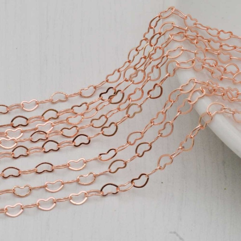 Catena maglia cuore in ottone anelli piatti saldati 3 x 4.2 mm 1 mt Gioie d'Oriente