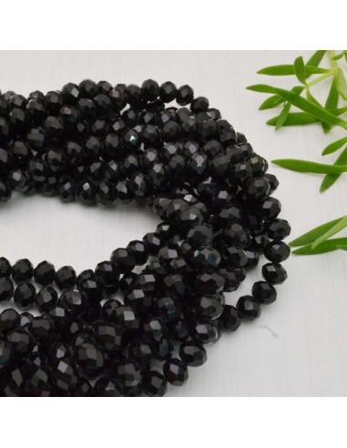 Filo di Mezzi Cristalli cinesi Nero rondelle cipollotti 6x8mm sfaccettati briolette 70pz GDO | Gioie d'Oriente