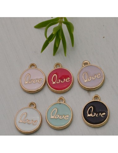 charm rotondo con scritta Love smalto  2 pz base ORO CHIARO in ottone