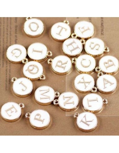 Ciondolo charms lettera alfabeto smalto 1pz completo 12x15 mm in ottone colore bianco