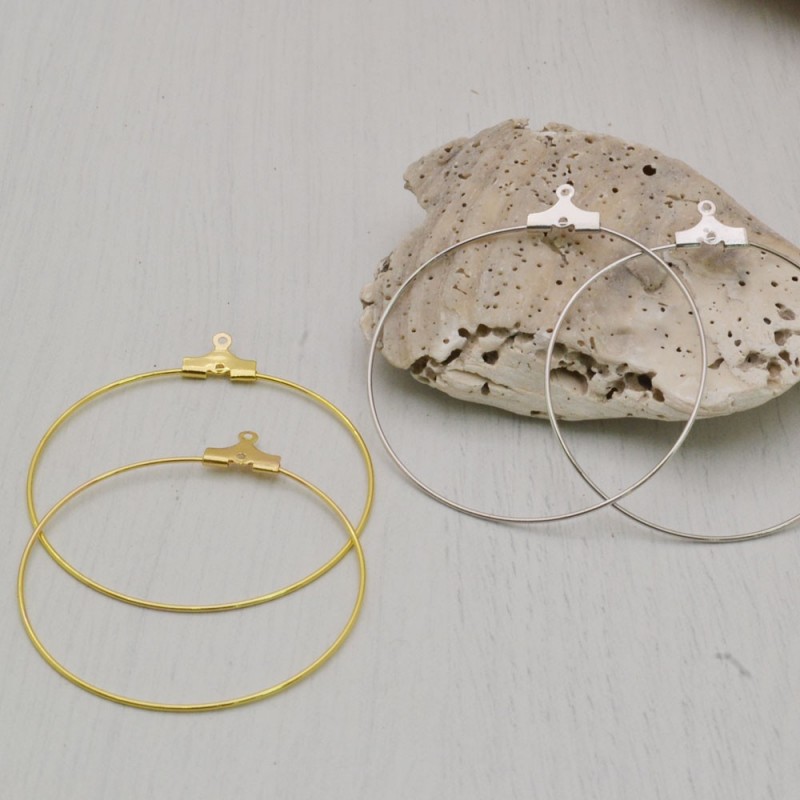 Base orecchini cerchio sottile in ottone argento e oro 40 mm filo 0.7 mm 4pz Gioie d'Oriente
