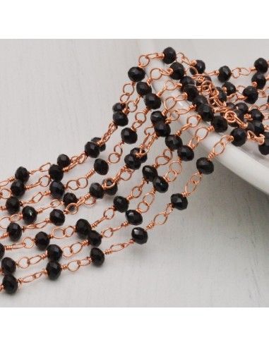 Catena rosario di cristalli colore nero da 3mm concatenati con filo oro rosa in ottone 50cm | GDO