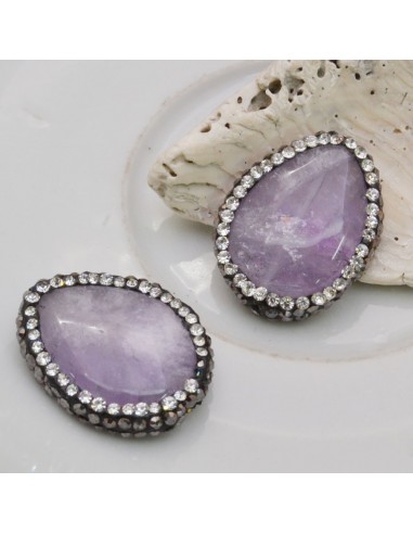 perle goccia piatta con marcasite strass bianco Pietra Di ametista 18 x 23 mm