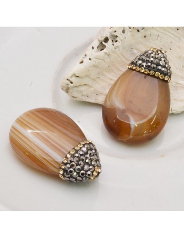goccia piatta con marcasite strass oro pietra di agata Botswana 18 x 26 mm