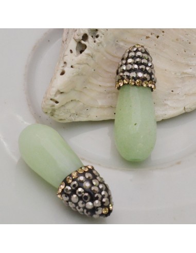 goccia con marcasite strass oro pietra di giada verde chiaro 9 x 26 mm