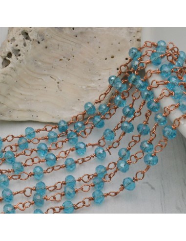 Catena Rosario con cristalli 3 mm colore  azzurro acqua  base oro rosa in Ottone
