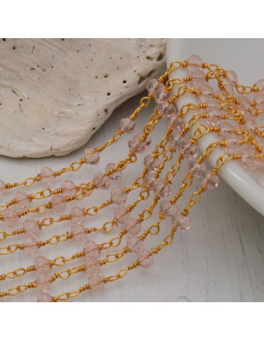 catena rosario cristalli 3 mm concatenata filo oro in ottone colore Salmone