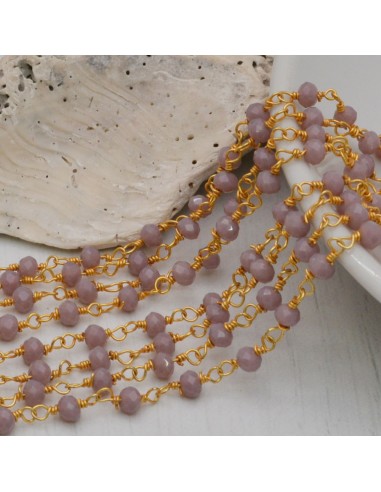 catena rosario cristalli 3 mm concatenata filo oro in ottone colore lilla