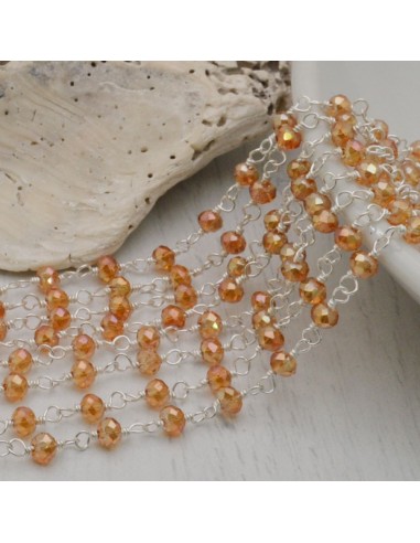 Catena rosario cristalli 3 mm ottone filo argento salmone 50 cm Gioie d'Oriente