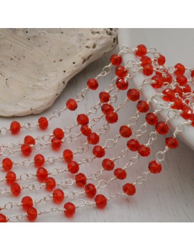 catena rosario cristalli 3 mm concatenata filo argento in ottone colore rosso rubino 50 cm  