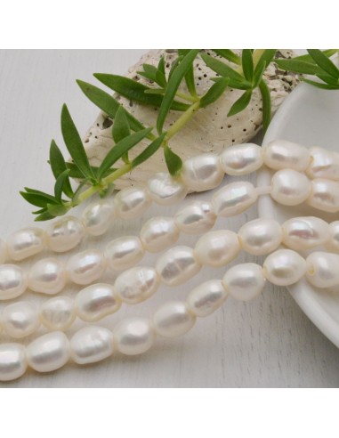 Perle acqua dolce foro largo Chicchi di Riso 7x9mm bianche 44pz | GDO