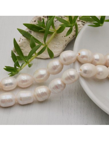 Fili di Perle di fiume a forma di chicchi di riso 9x10mm con foro largo 34pz | GDO