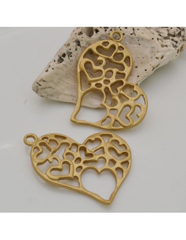 1 PZ ciondolo in ZAMA forma CUORE TRAFORATO 30 x 40 mm col oro per fai da te