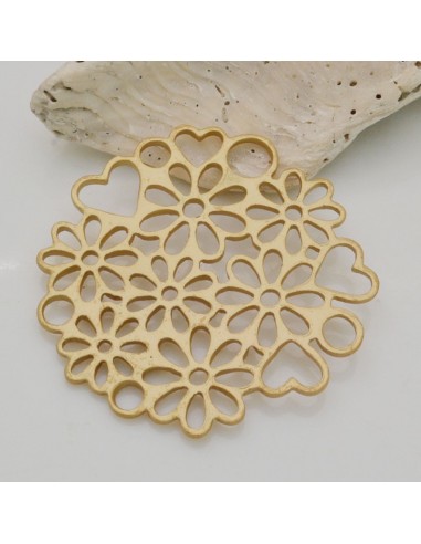1 PZ ciondolo in ZAMA forma tondo margherita e cuori  40 mm col oro per fai da te