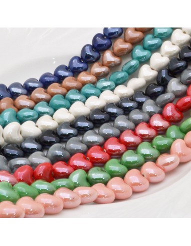 Perle cuore bombato in ceramica vari colori 13x15mm 1 filo 20pz GDO