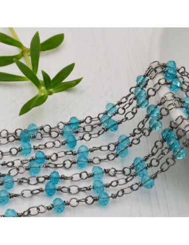 catena rosario cristalli azzurro 4 mm concatenata filo canna di fucile in ottone 50 cm per fai da te