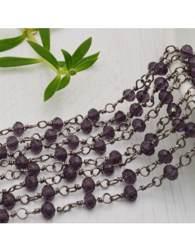 catena rosario cristalli VIOLA 4 mm concatenata filo canna di fucile in ottone 50 cm per fai da te