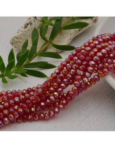 Filo di Mezzi Cristalli Rosso AB Rondelle 3x4mm Sfaccettati Briolette 125 a 145pz GDO | Gioie d'Oriente