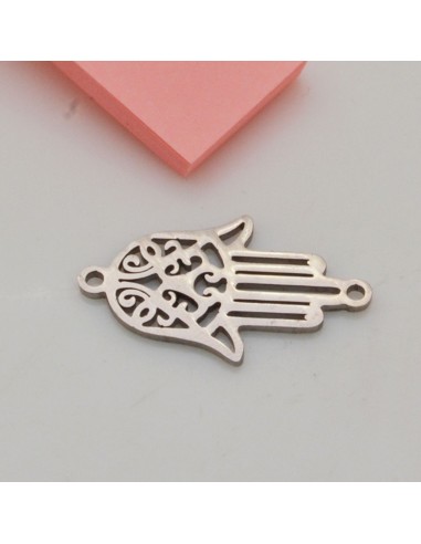 1 PZ Connettori  mano di fatima in acciaio con 2  fori 14 X 24  mm  PER bracciale