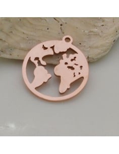 Ciondolo pianeta Terra piatto in acciaio 18x20 mm 1pz colore oro rosa Gioie d'Oriente